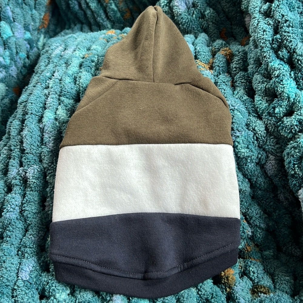 Size Small, Dog Hoodie, Navy, Green & White